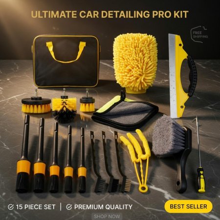 סט ניקוי רכב מקצועי 18 חלקים בהתאמה אישית – כולל מברשות למקדחה לניקוי עמוק